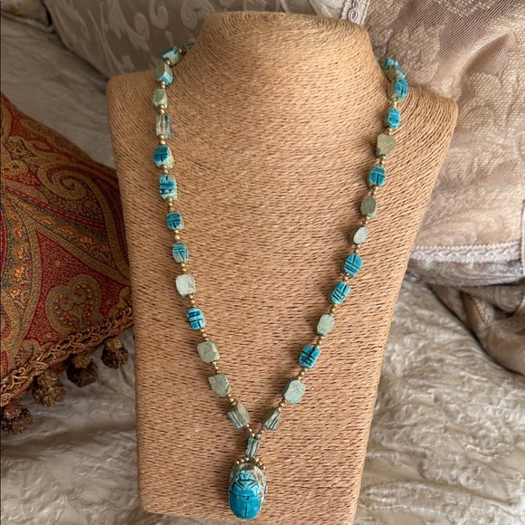 Jewelry - Turquoise scarab  and Silver Beaded Necklace